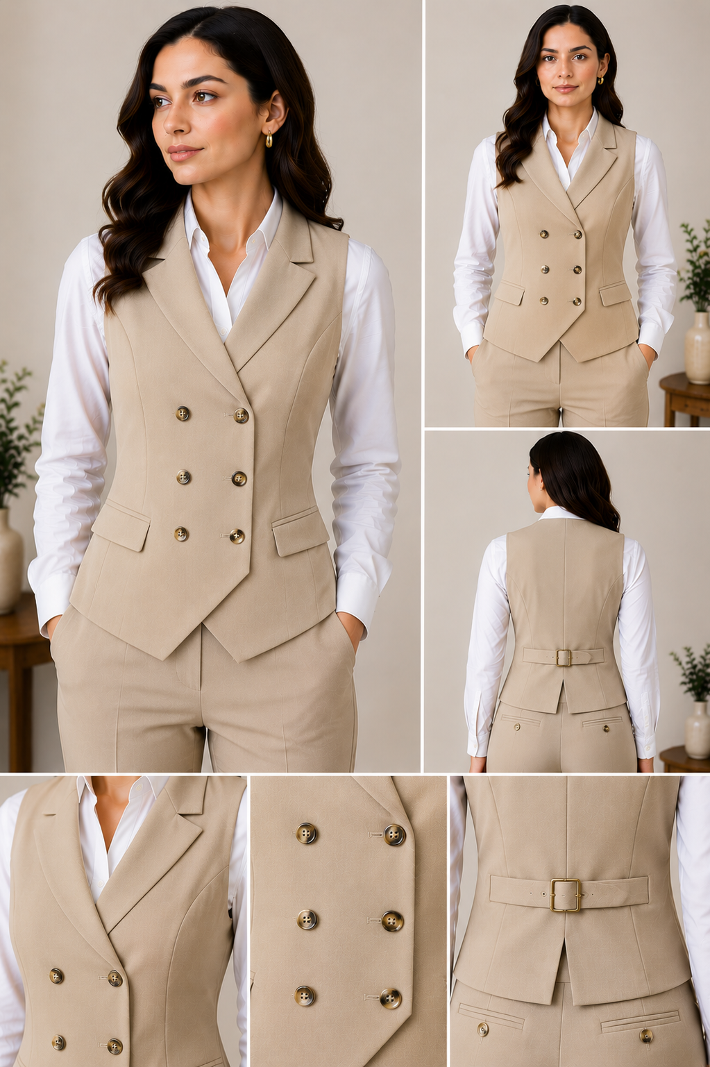 Beige Tailored Vest